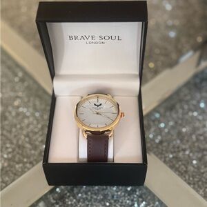 Brave Soul Gold Case Watch with Brown Strap